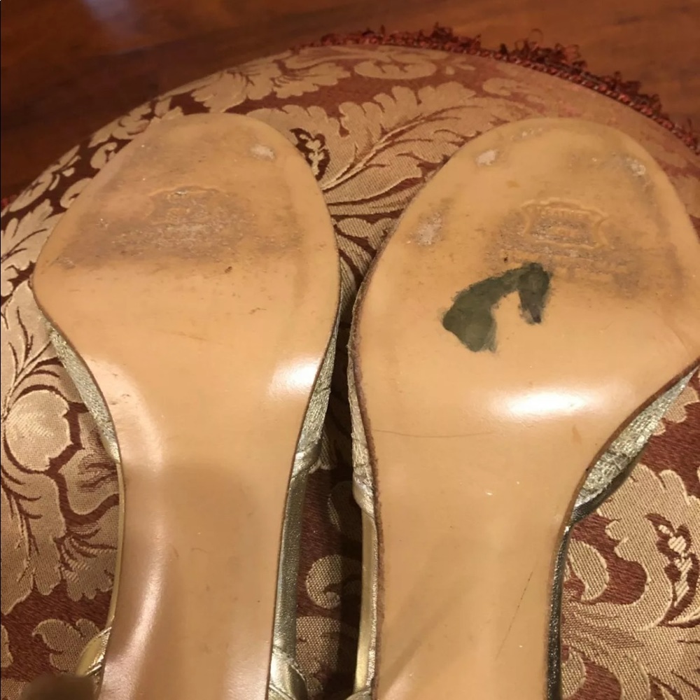 Stuart Weitzman Gold Metallic Open Toe Pumps 10 M - image 5